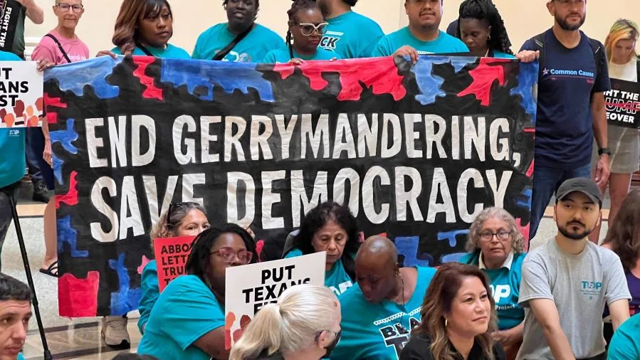 Protesters gather at the Texas Capitol on Aug. 20, 2025, to protest plans for a new congressional map. (KXAN Photo/Todd Bailey)