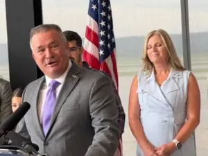  U.S. Rep. Don Bacon speaks about his decision to retire from Congress and not run again in 2026 at Omaha’s Eppley Airfield. June 30, 2025. (Aaron Sanderford/Nebraska Examiner)