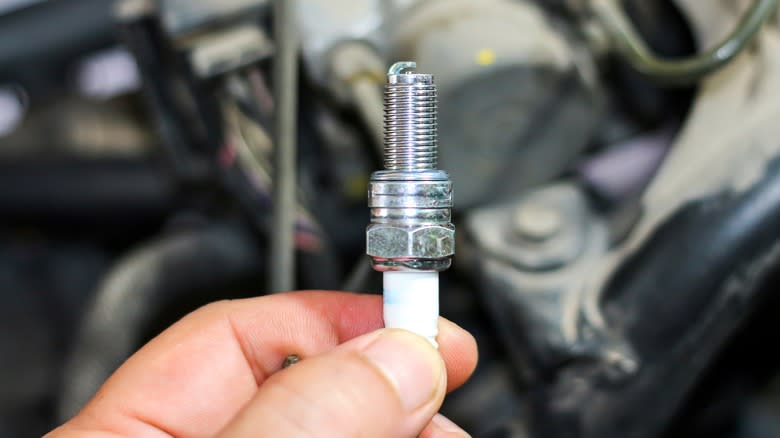 Person holding a spark plug
