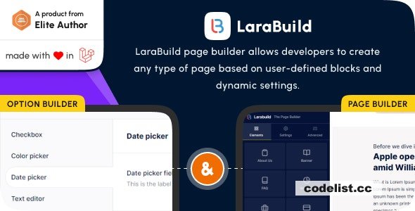 LaraBuild v1.3 - Laravel Drag and Drop Page builder and Settings Builder Package
