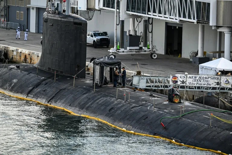 A Virginia-class nuclear-powered attack submarine in Fort Lauderdale, Florida. Britain and Australia said Friday they will sign a 50-year commitment to their nuclear-powered submarine pact with the United States. (CHANDAN KHANNA)
