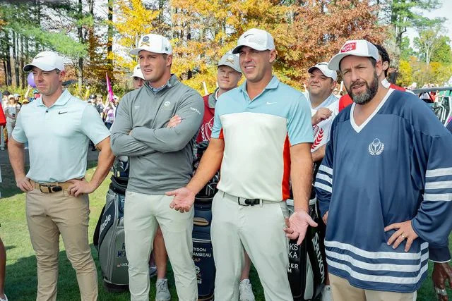 Scott Yamano/Netflix Rory McIlroy, Bryson DeChambeau, Brooks Koepka and Adam Sandler in 'Happy Gilmore 2.'
