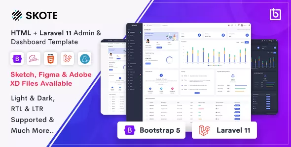Skote - HTML & Laravel 11 Admin Dashboard Template + Sketch v4.2.3