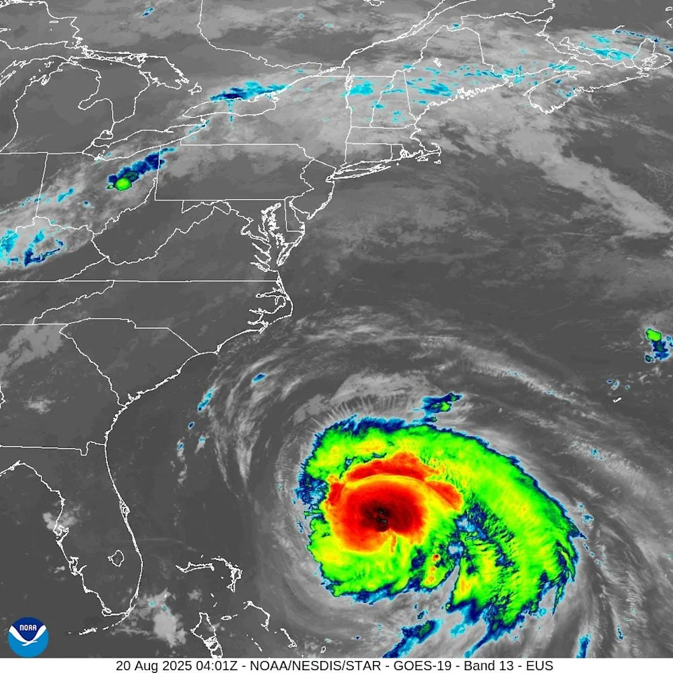 Hurricane Erin, moving along the U.S. East Coast on the evening of Aug. 1, is forecast to stir up rough conditions at Atlantic beaches for at least 48 hours.