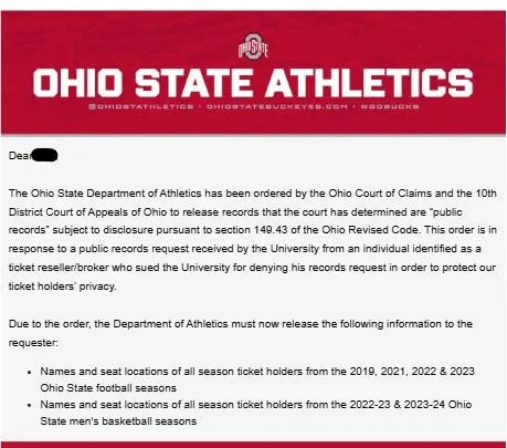 Ohio State releasing football, basketball season ticket holder information after court ruling