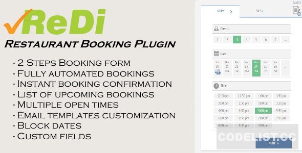 ReDi v19.1219 - Restaurant Booking plugin for WordPress