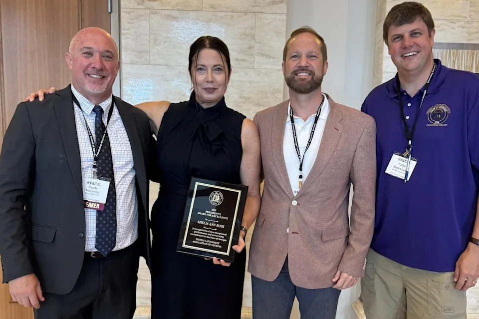 Shown at the recent convention at Jekyll Island are, from left, Alcovy District Attorney Randy McGinley, prosecutor Shelia Ross, Cordele Circuit DA Brad Rigby and Ocmulgee Circuit DA Wright Barksdale.