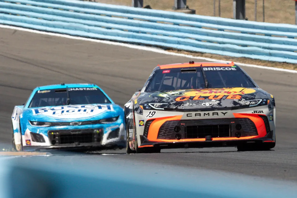 WATKINS GLEN, NY - AUGUST 10: Chase Briscoe (#19 Joe Gibbs Racing Bass Pro Shops Toyota) races up through the esses during the Go Bowling At The Glen on August 10, 2025, at Watkins Glen International in Watkins Glen, NY. (Photo by David Hahn/Icon Sportswire via Getty Images)