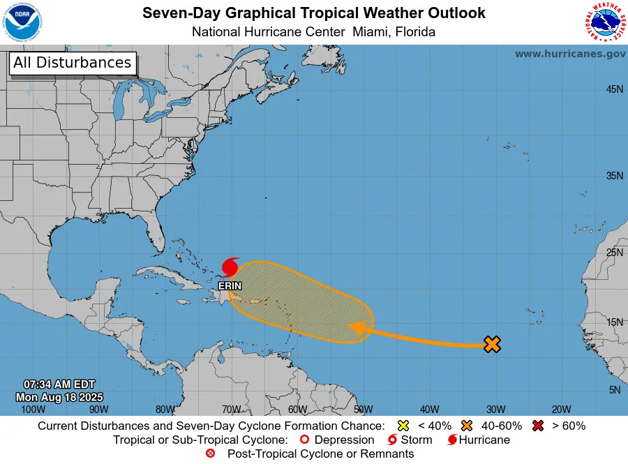 Tropical conditions 8 a.m. Aug. 18, 2025.