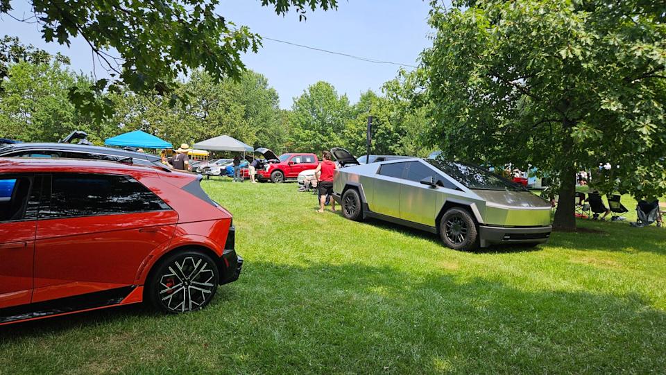 tesla cybertruck at 2025 clean cruise metro detroit hosted by michigan electric vehicle alliance