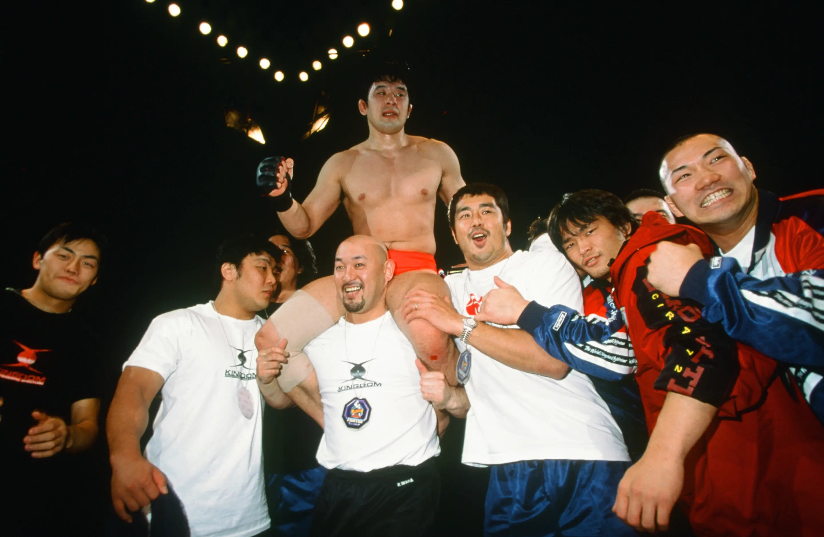 YOKOHAMA, JAPAN -DECEMBER 21: Kazushi Sakuraba reacts after defeating Marcus 'Conan' Silveira during the UFC Ultimate Japan Event event at Yokohama Arena on December 21, 1997 in Yokohama, Japan. (Photo by Zuffa LLC via Getty Images)