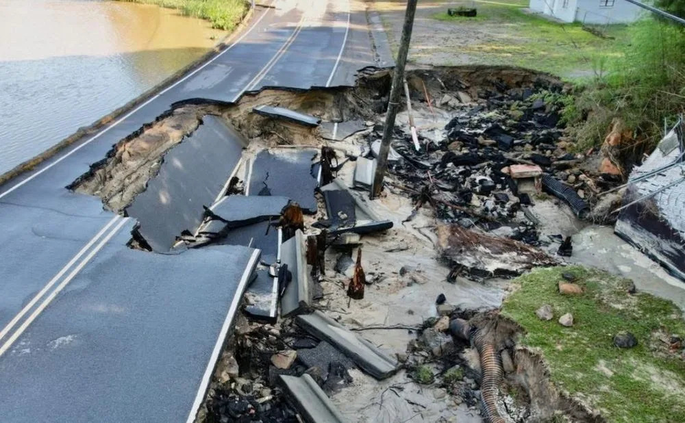 An eroded road in Southern Pines, NC