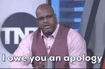 A person in a studio setting looks serious while a text overlay reads, "I owe you an apology."