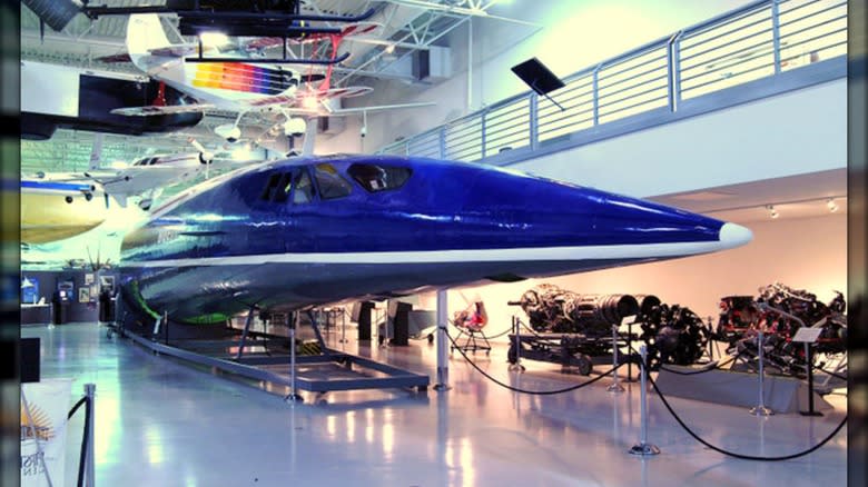 The Boeing 2707 nose, cockpit and front fuselage on display at the Hiller Aviation Museum