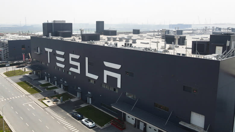 An aerial view of Tesla Shanghai Gigafactory on March 29, 2021 in Shanghai, China.