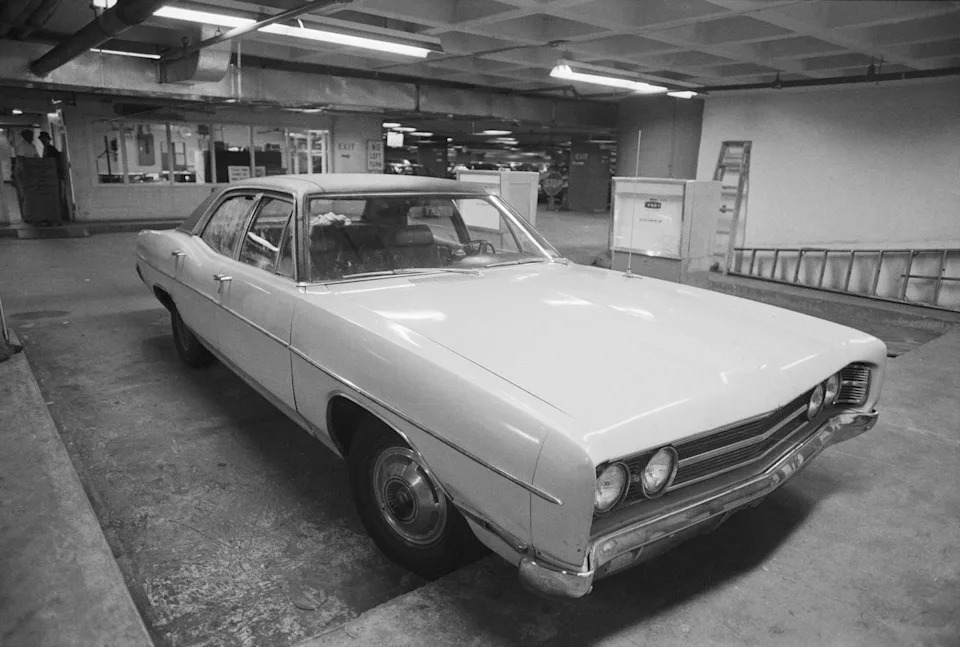 a car sits in a garage