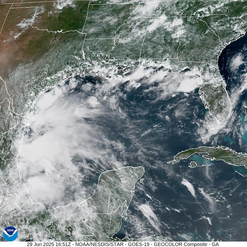Tropical Storm Barry is shown on satellite off the east coast of Mexico on June 25, 2025.