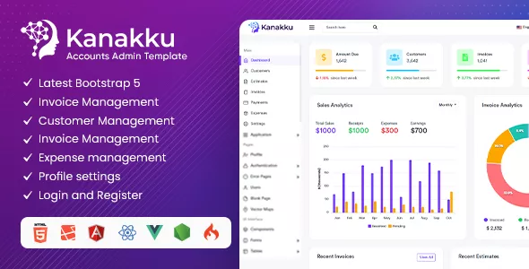 Kanakku - Sales, Invoices & Accounts Admin Template with RTL v2.0.4