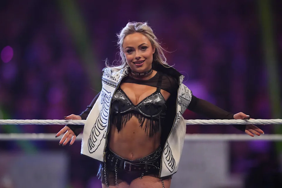 Feb 1, 2025; Indianapolis, IN, USA; Liv Morgan during the Women’s Royal Rumble during the WWE Royal Rumble at Lucas Oil Stadium. Mandatory Credit: Joe Camporeale-Imagn Images