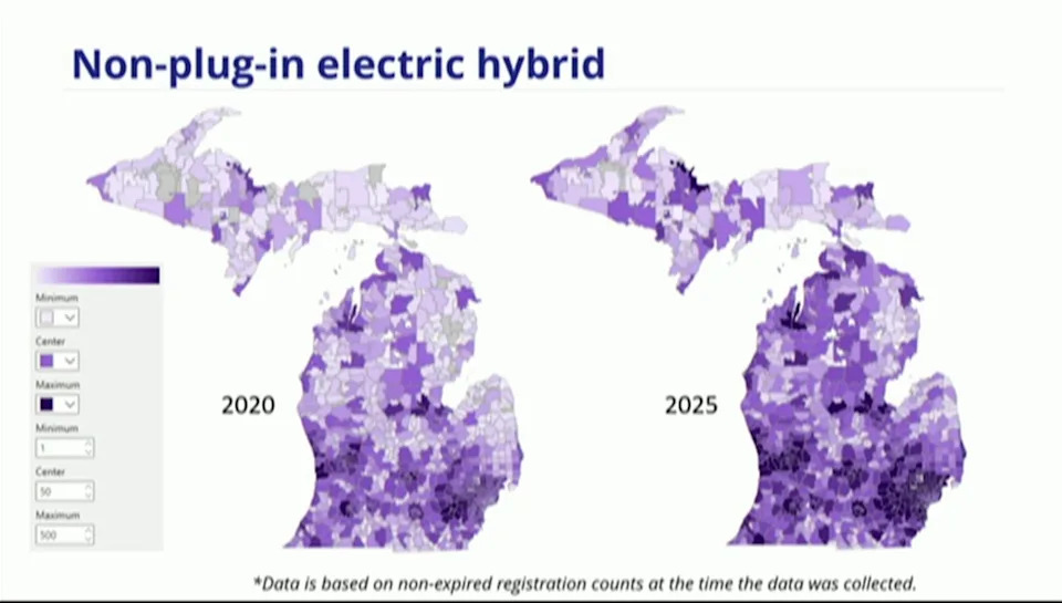Non-plug-in electric hybrid vehicle registration data provided by the Michigan Department of State | Screenshot