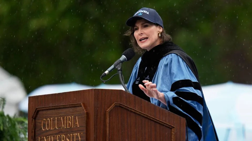 Columbia University's acting President Claire Shipman speaks during the university's commencement ceremony in New York on May 21. - Seth Wenig/Reuters