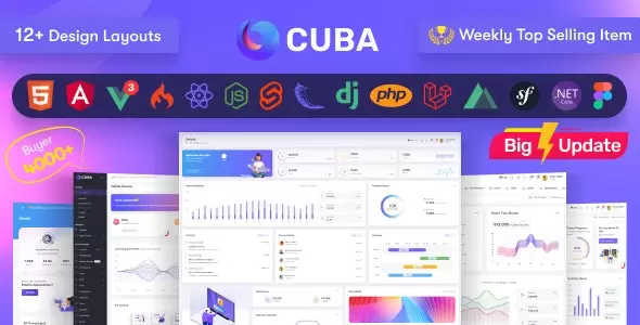 Cuba - HTML, React, Angular 15, VueJS, Django, Flask, Nodejs & Laravel 9 Admin Dashboard Template v8.1.1