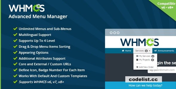 WHMCS Advanced Menu Manager v1.72.0