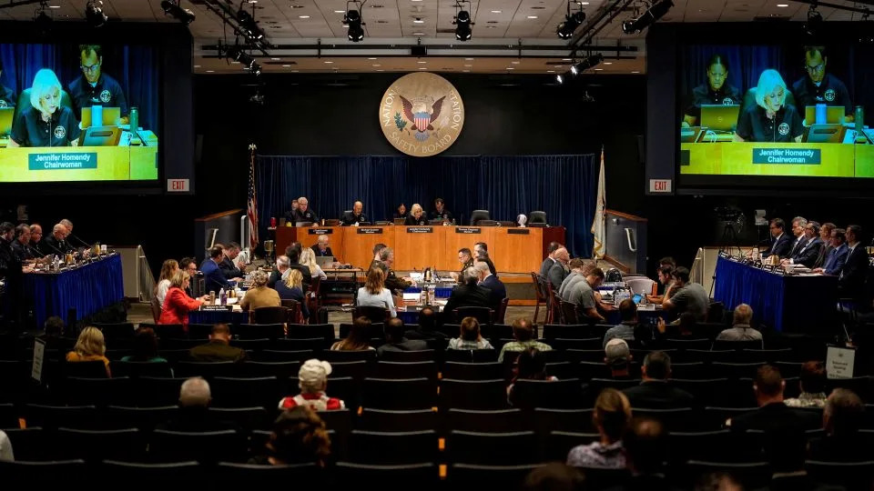 National Transportation Safety Board Chairwoman Jennifer Homendy presides over day three of an NTSB investigative hearing on the January midair collision between an Army Black Hawk helicopter and an American Airlines regional jet, at NTSB headquarters in Washington, DC. - Kent Nishimura/Reuters