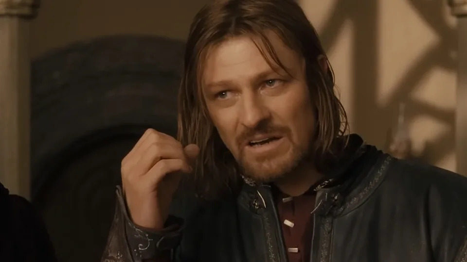 Sean Bean gesturing in  The Lord of the Rings: The Fellowship of the Ring