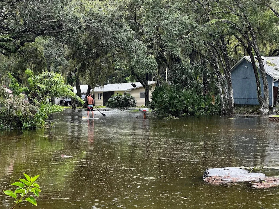 Needle Palm Drive homes in Edgewater are surrounded by flood waters after Hurricane Milton in October 2024.