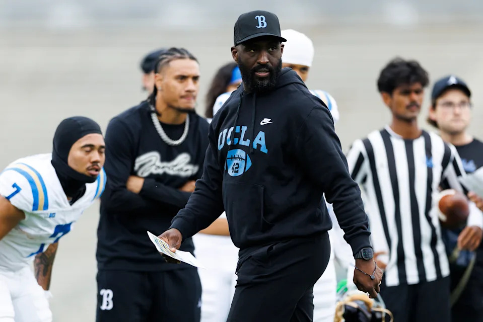 PASADENA, CALIFORNIA - MAY 3: Head coach DeShaun Foster of the UCLA Bruins walks on the field during the UCLA Football Spring Showcase at Rose Bowl Stadium on May 3, 2025 in Pasadena, California. (Photo by Ric Tapia/Getty Images)