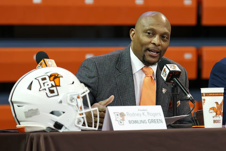 BOWLING GREEN, OH - MARCH 10: Eddie George answers questions from the media during a press conference to introduce Eddie George as the new head football coach at Bowling Green on March 10, 2025 at the Stroh Center in Bowling Green, Ohio. (Photo by Scott W. Grau/Icon Sportswire via Getty Images)