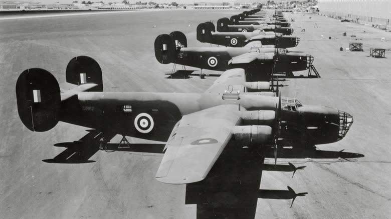 A lineup of Royal Air Force B-24 bombers