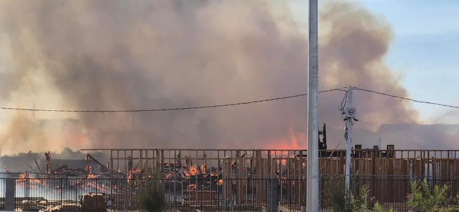 The massive fire broke out at a construction site in North Las Vegas on Aug. 5, 2025. (KLAS)