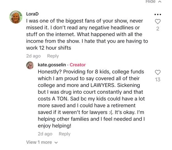 Kate Gosselin/Tiktok Kate Gosselin responds to a comment on TikTok