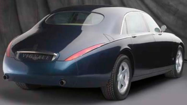 Rear view of the Sorrento Blue Aston Martin Lagonda Vignale sold at a Christie's auction in 2002