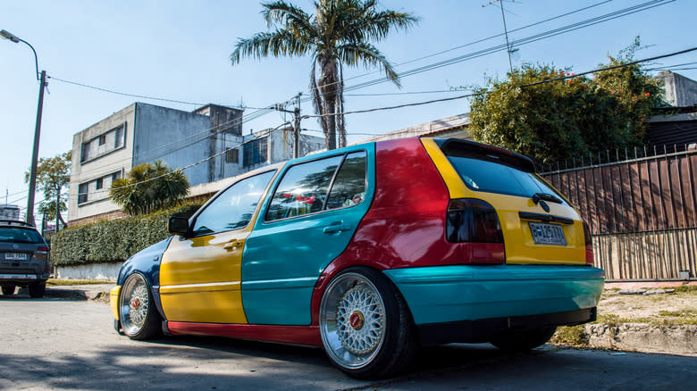 A Volkswagen Golf Harlequin from the rear