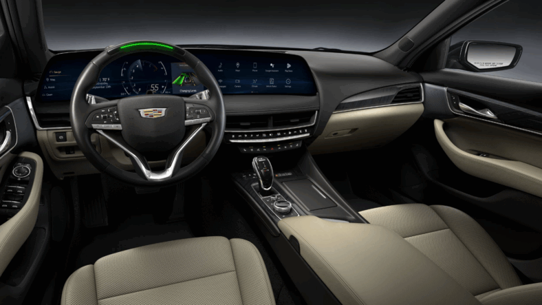 The optional safari beige interior of the Cadillac CT5 sedan