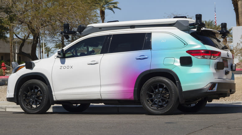 A Zoox parked on the street