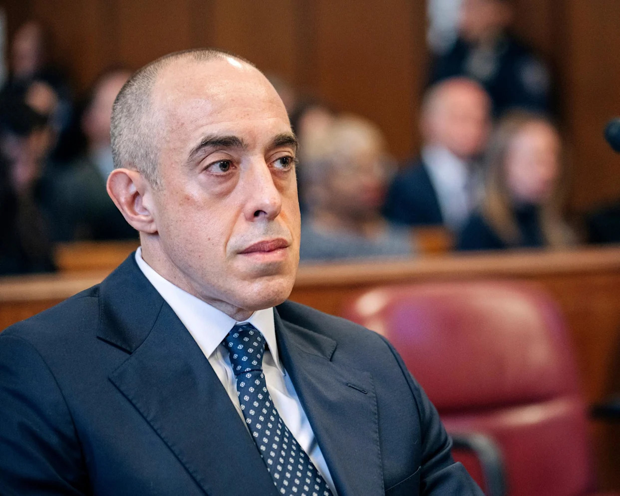 <span>Emil Bove sits in Manhattan criminal court during Trump's sentencing in the hush-money case in New York.</span><span>Photograph: Jeehah Moon/AP</span>