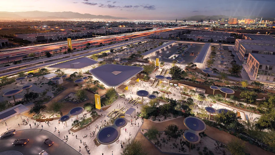 A rendering of the Las Vegas station for a planned Las Vegas to Southern California high-speed rail line that could open as early as 2028.
