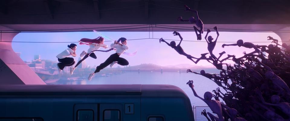 Esta imagen publicada por Netflix muestra una escena de "KPop Demon Hunters". (Netflix via AP)
