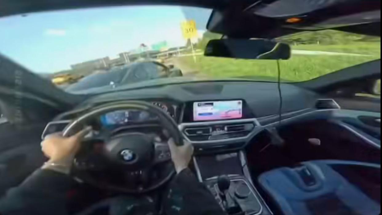 Video Shows Two Speeding BMWs Collide on Interstate