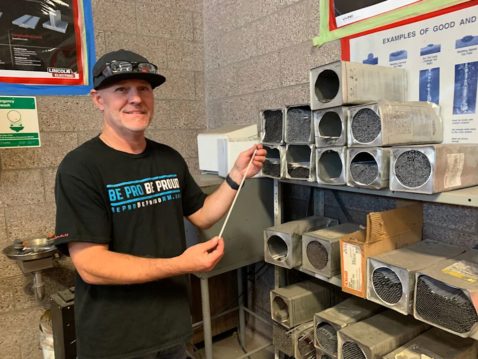 Valley High School welding teacher Shawn Coffey in his Albuquerque classroom/workshop. (Beth Hawkins)