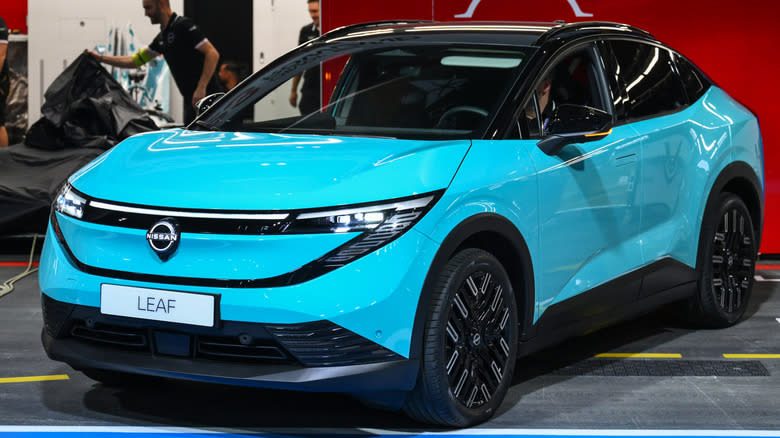 A general view of an electric Nissan Leaf car ahead of Practice, ahead of the London E-Prix, Round 15 of the 2025 FIA Formula E World Championship at ExCel London on July 25, 2025 in London, England.
