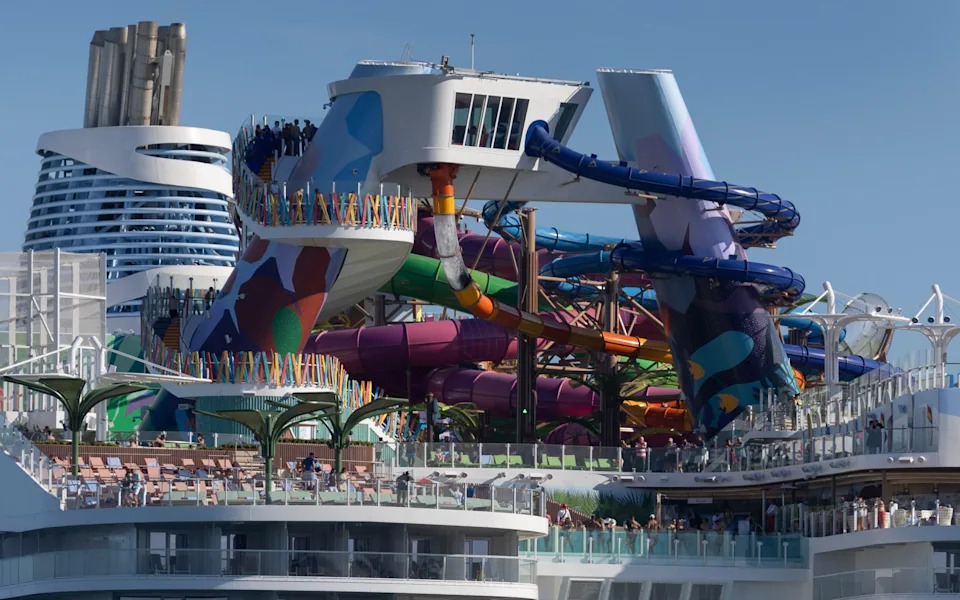 Water slides in Thrill Island area of the Icon of the Seas cruise ship