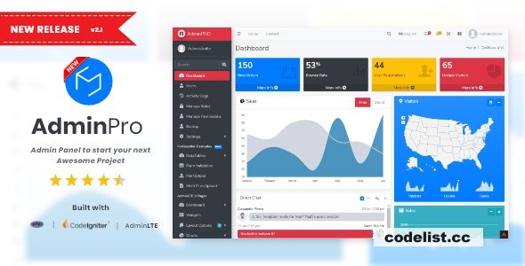 AdminPro v2.1 - Login + Multi User Management + Codeigniter + Roles & Permission + Bootstrap 4 + AdminLTE
