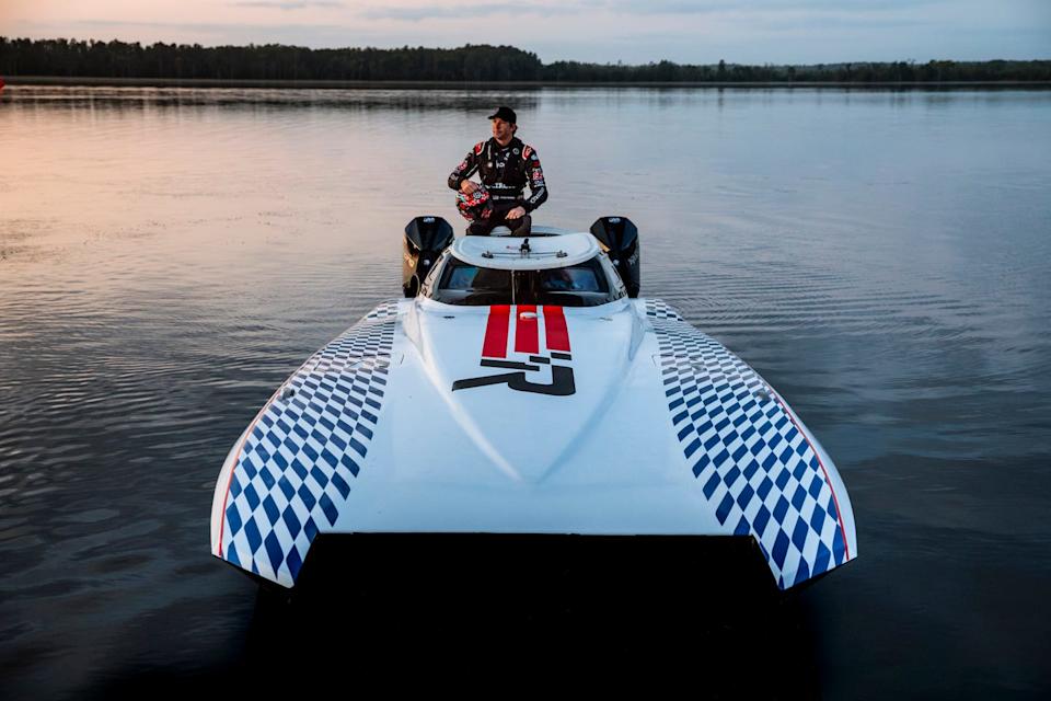 travis pastrana with a race boat