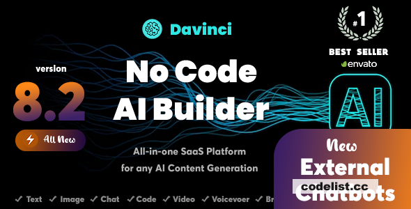 Davinci AI v8.2 - OpenAI Content, Text, Image, Voice, Chat, Code, Transcript, and Video Generator as SaaS