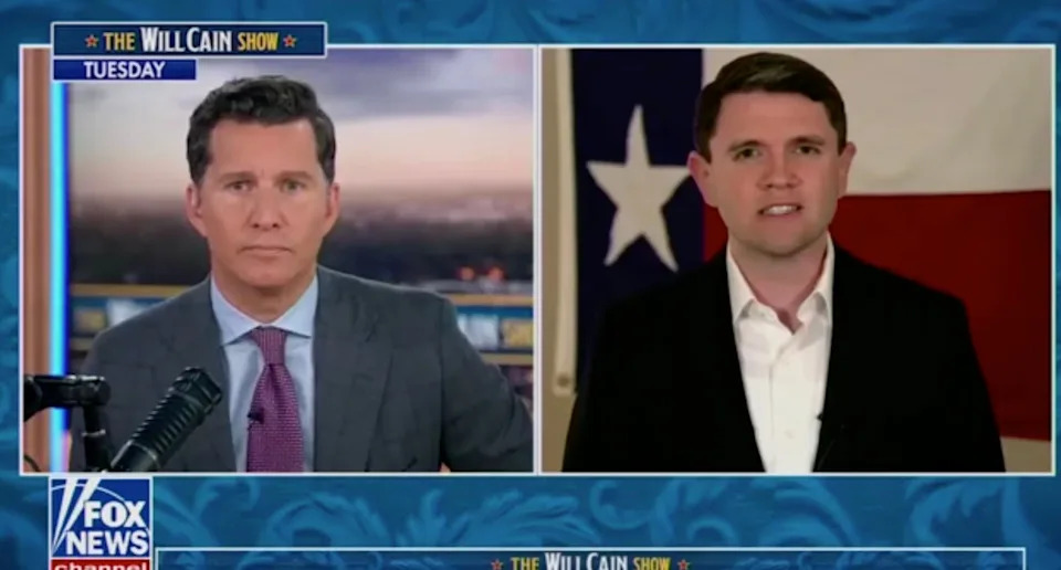 Fox News host Will Cain and Democrat James Talarico. / screen grab